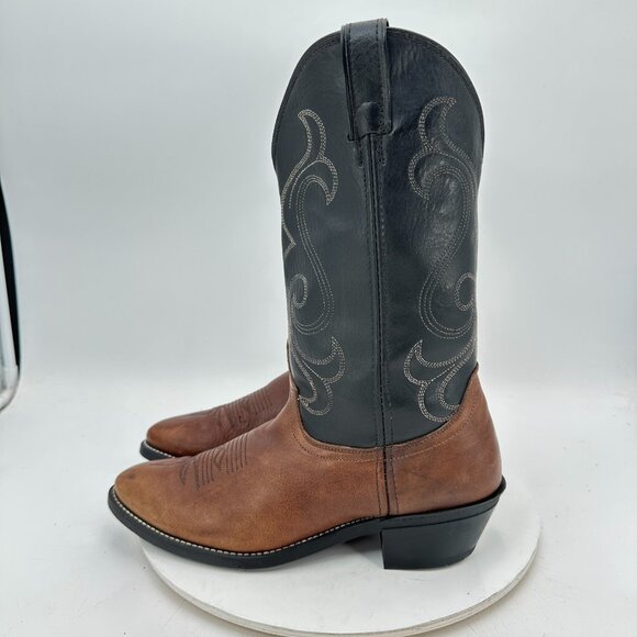 Laredo Men Size 9.5D 5065  Brown Black Colorblock Leather Cowboy Western Boot - Picture 1 of 13